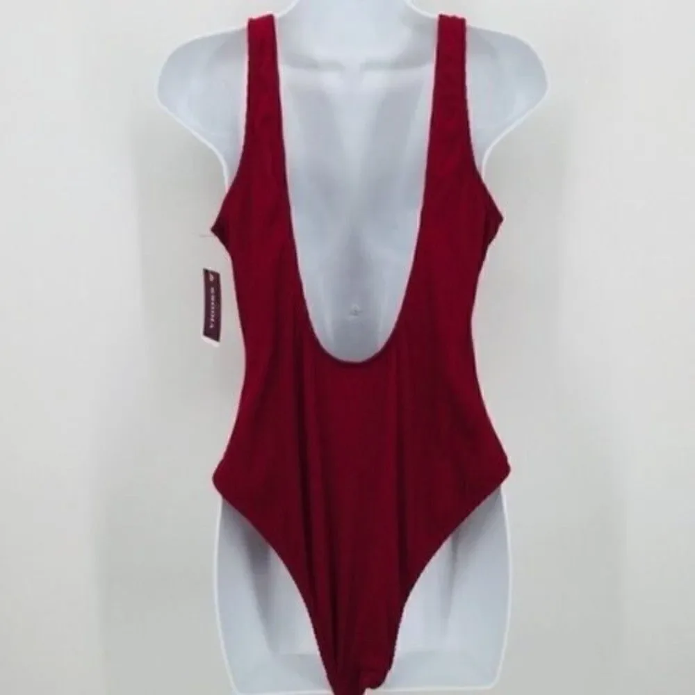 Vigoss one piece swimsuit red ribbed XL BoxA thong